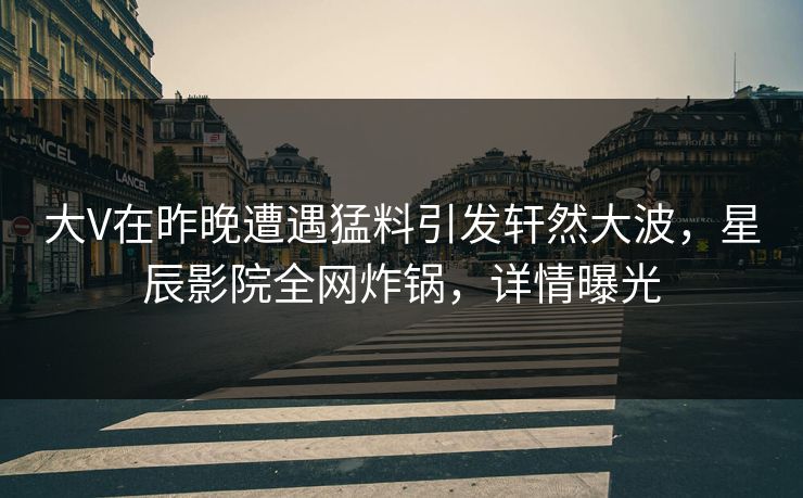 大V在昨晚遭遇猛料引发轩然大波,星辰影院全网炸锅,详情曝光