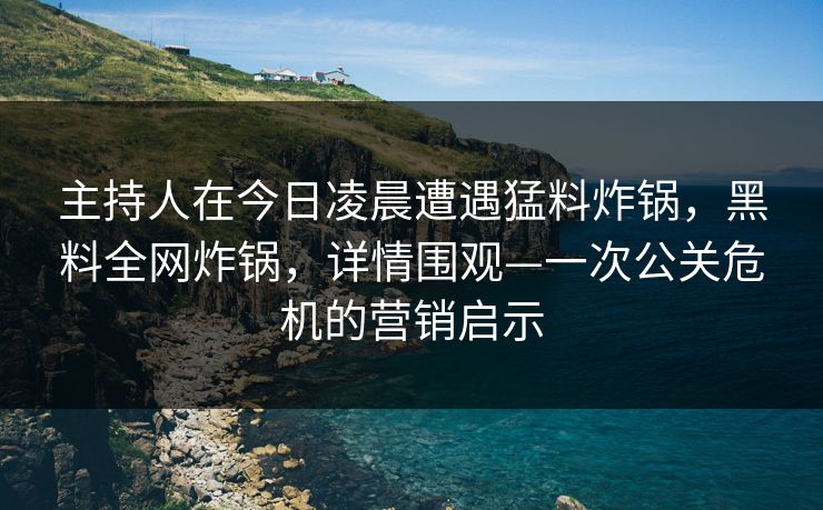 主持人在今日凌晨遭遇猛料炸锅,黑料全网炸锅,详情围观—一次公关危机的营销启示